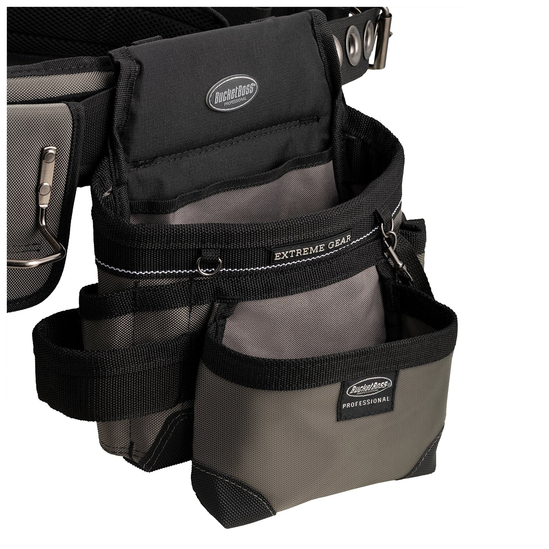 Bucket Boss 55135 Mullet Buster Tool Belt with Suspender, 52 in Waist, Poly Fabric, Gray, 29-Pocket - 3