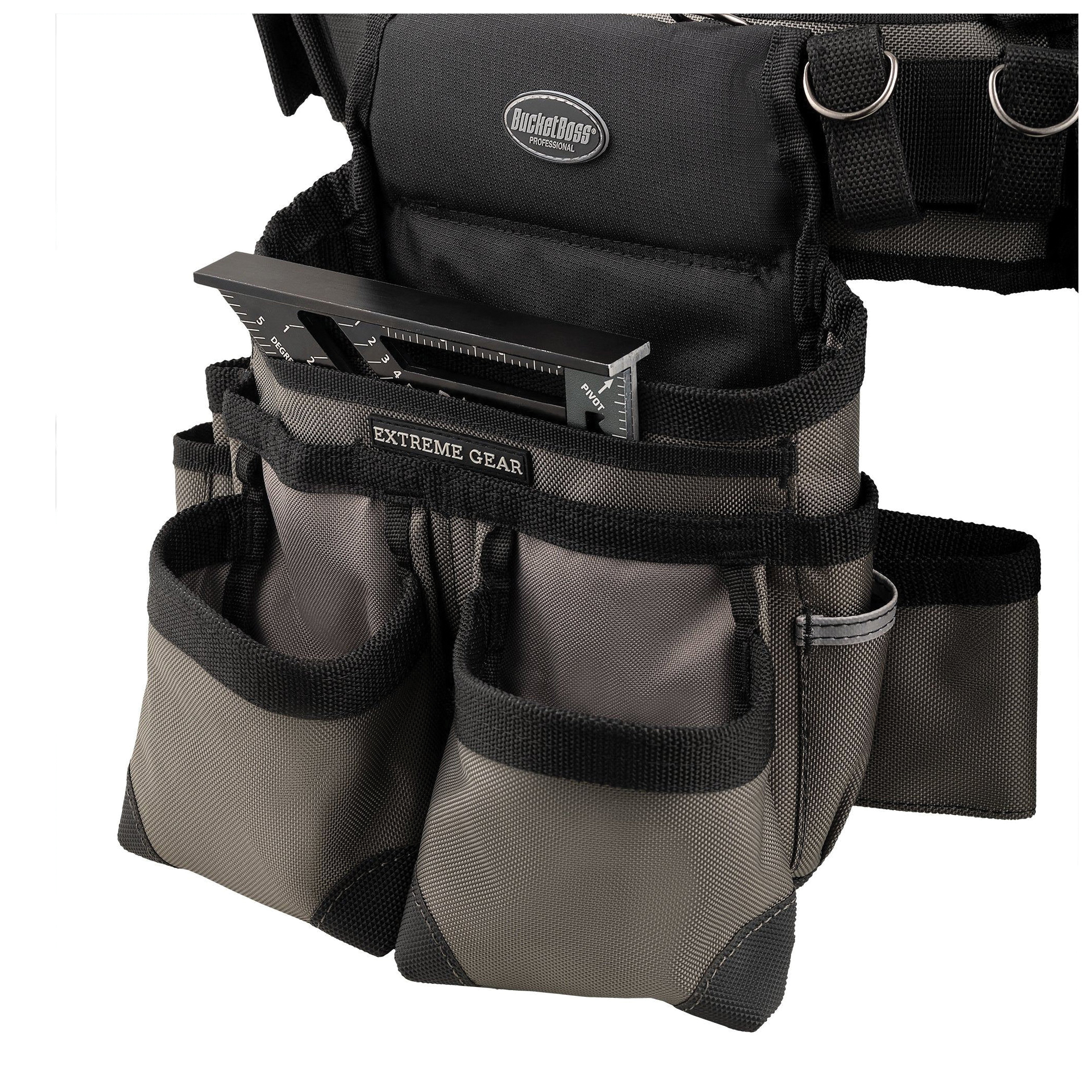 Bucket Boss 55135 Mullet Buster Tool Belt with Suspender, 52 in Waist, Poly Fabric, Gray, 29-Pocket - 4