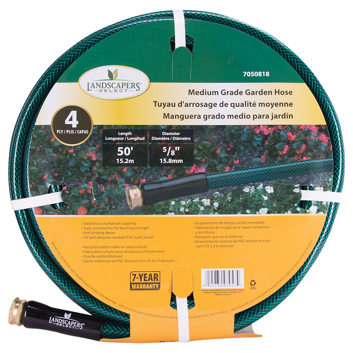 BL5820050HM Garden Hose, 5/8 in, 50 ft L, PVC, Green