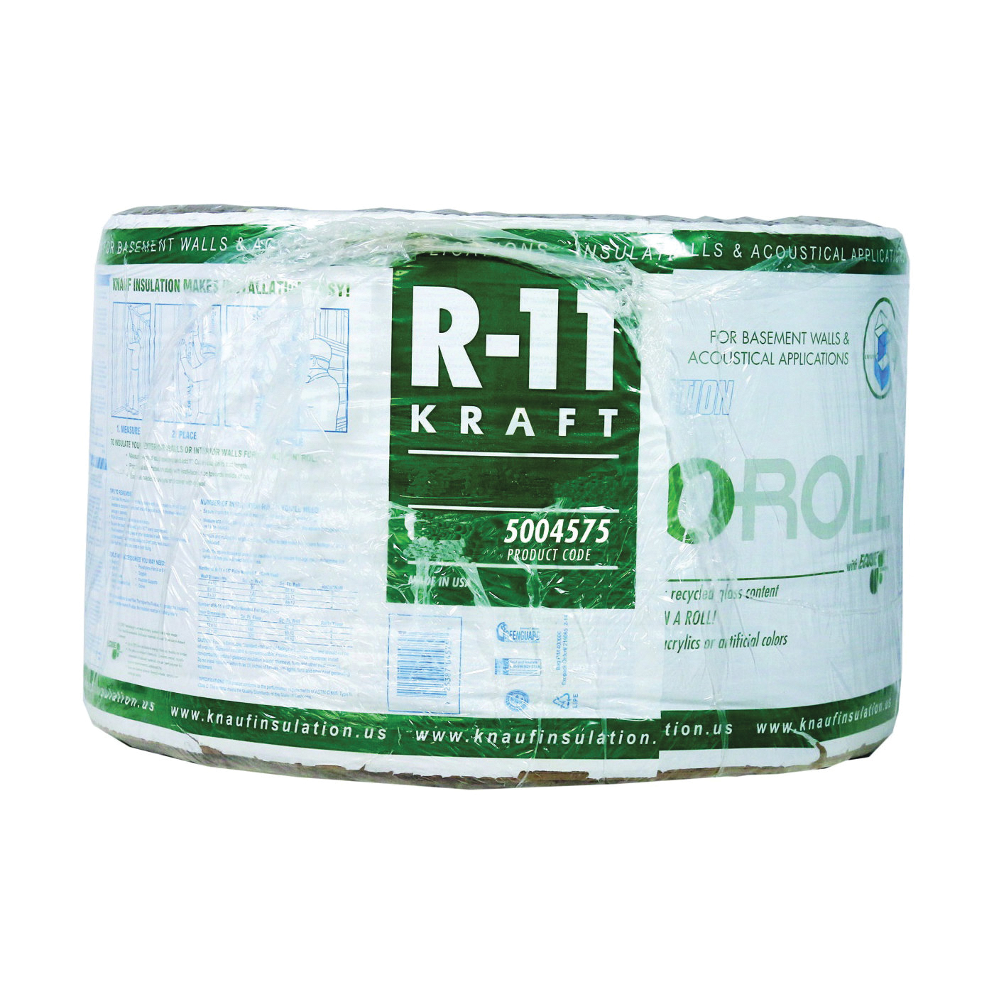 ECOROLL KR42E/TAK Insulation, 70.5 ft L, 23 in W, R11 R-Value, Fiberglass/Steel, Brown
