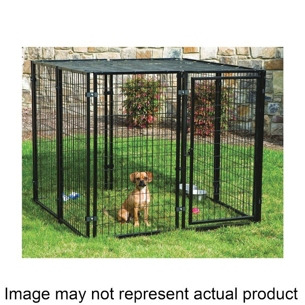 RSHBK11-11799 Dog Kennel with Sunblock Top, 5 ft OAL, 5 ft OAW, 4 ft OAH, Steel, Powder-Coated, Black