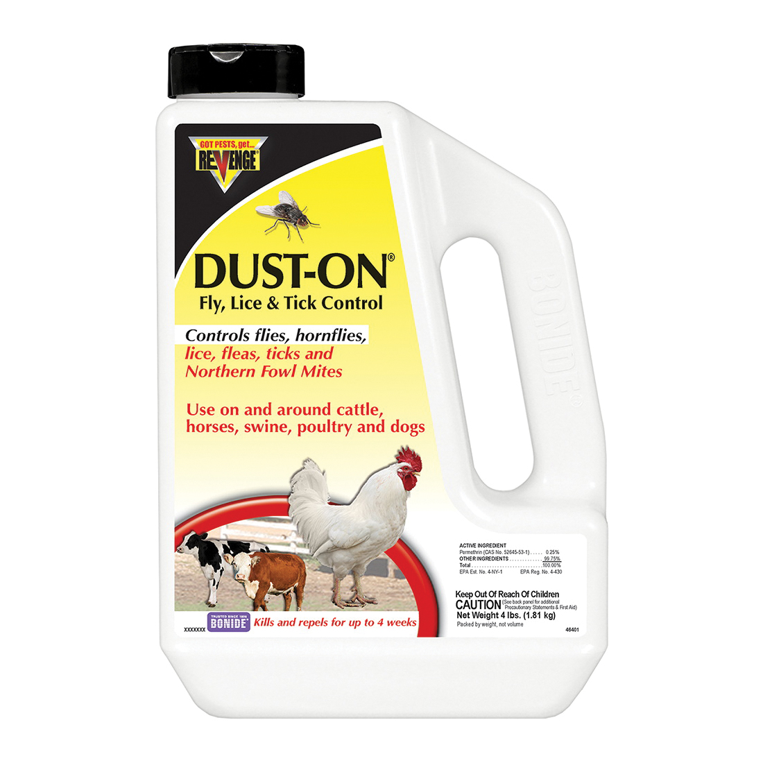 DUST-ON 46401 Fly and Lice Control, Solid, Mild, 4 lb Jug