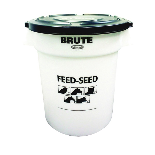 Brute 1868861 Feed-Seed Container with Lid, Plastic, White