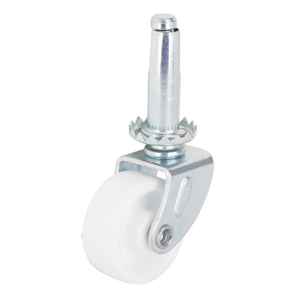 JC-B07-PS Swivel Caster, 1-1/4 in Dia Wheel, 1-1/4 in W Wheel, White, 40 lb, Steel Housing Material