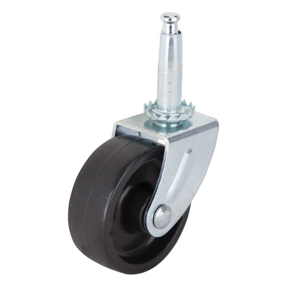 JC-B22-PS Swivel Caster, 2 in Dia Wheel, 2 in W Wheel, Black, 60 lb, Steel Housing Material