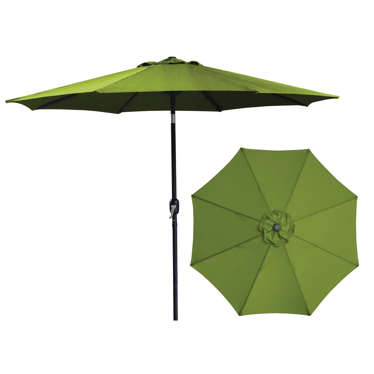 62105 Crank Umbrella, 92.9 in H, 107.9 in W Canopy, 107.9 in L Canopy, Round Canopy, Steel Frame, Olive Green Fabric