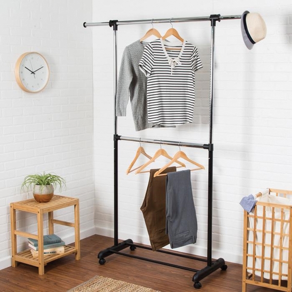 Honey-Can-Do GAR-01767 Expandable Garment Rack, 60 in W, 73 in H, Steel, Black - 1