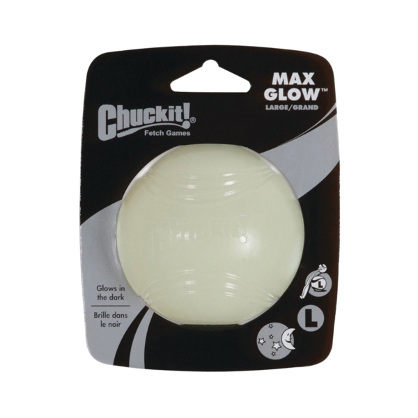 32314 Dog Toy, L, Fetch Ball Toy, Natural Rubber, Glow White