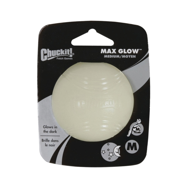 32313 Dog Toy, M, Fetch Ball Toy, Natural Rubber, Glow White