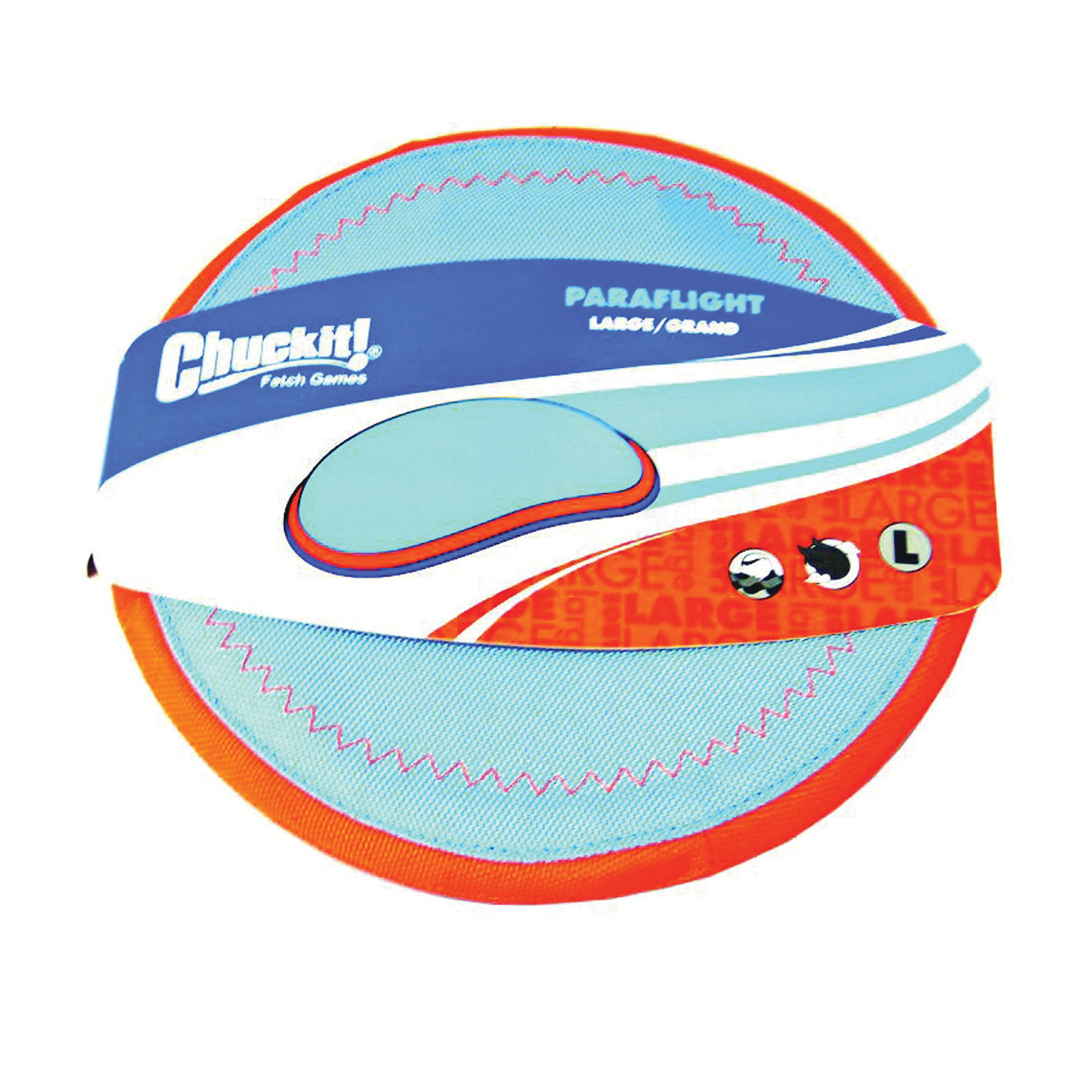 221301 Dog Toy, L, Fetch Toy, Paraflight Flyer, Nylon/Rubber, Blue/Orange