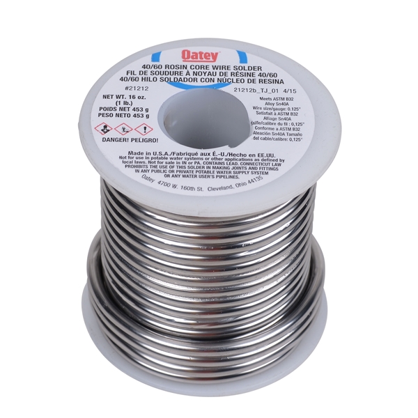 Oatey 21212 Rosin Core Solder, 1 lb, Solid, Silver, 361 to 460 deg F Melting Point - 1