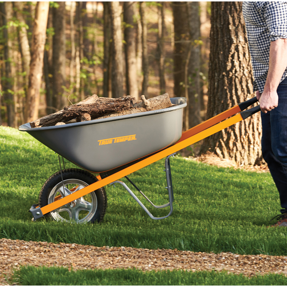 True Temper R6STSP25 Wheelbarrow, 6 cu-ft Volume, Steel, 1-Wheel, Comfort-Grip Handle