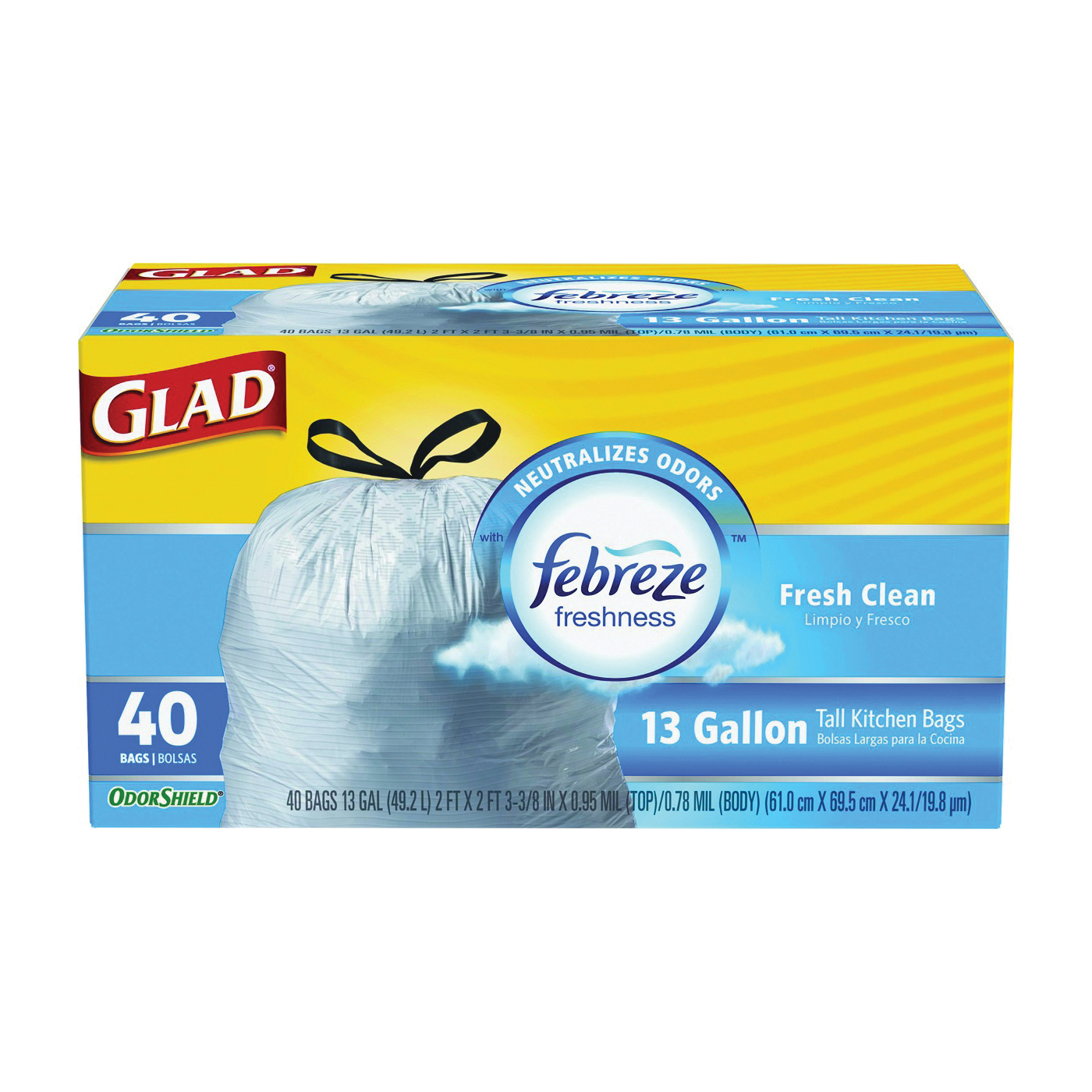 OdorShield 78361 Trash Bag, 13 gal, White