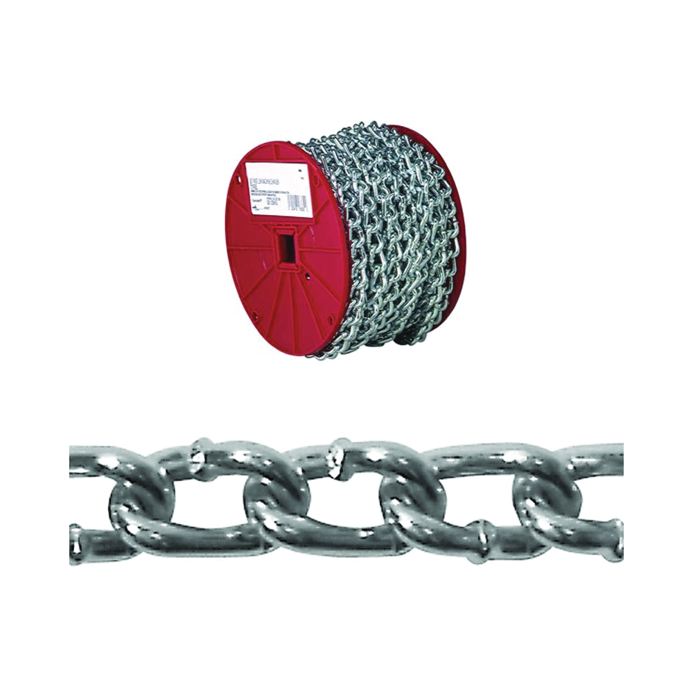 0726627 Twist Link Machine Chain, #2, 125 ft L, 310 lb Working Load, Steel, Brass/Zinc