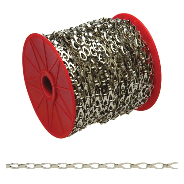 0713027 Sash Chain, #3, 82 ft L, 25 lb Working Load, Steel, Chrome