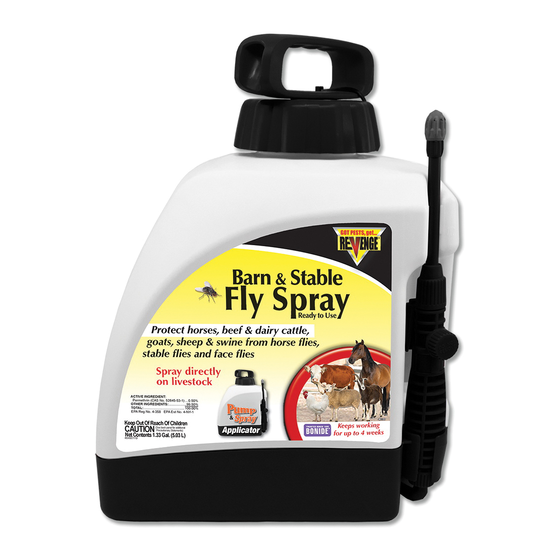 46186 Barn and Stable Fly Spray, Liquid, Opaque White, Insecticide, 1.33 gal