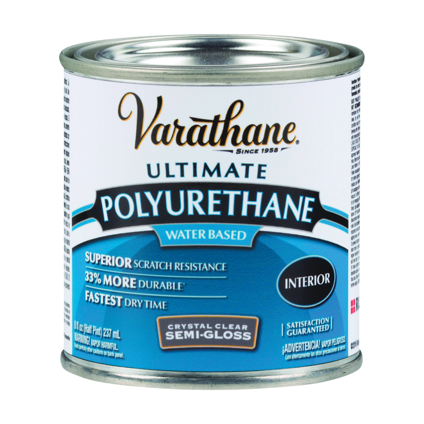 Ultimate Series 200161H Water-Based Polyurethane Floor Finish, Semi-Gloss, Liquid, Crystal Clear, 0.5 pt, Can