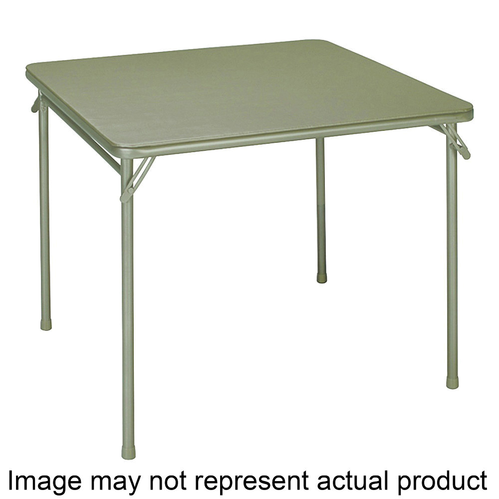 14619ANT2 Folding Table, 33-3/4 in OAW, 33-3/4 in OAD, 28 in OAH, Steel Frame, Vinyl Tabletop, Antique Linen