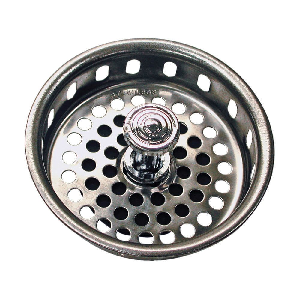 51275 Basket Strainer, 3-1/4 in Dia, Brass, Chrome, For: 3-1/4 in Drain Opening Sink