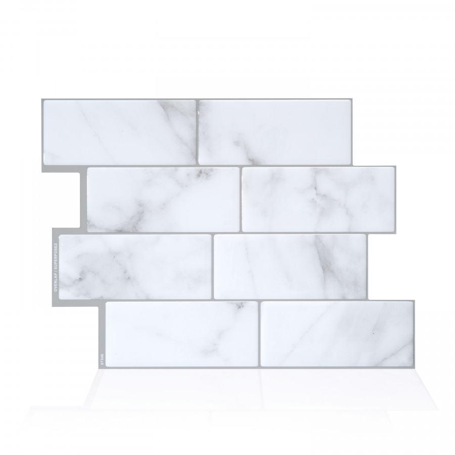 Smart Tiles SM1080-1 Wall Tile, 10.2 in L, 9.1 in W, 1/8 in Thick, Vinyl, Gray/White, Carrera - 4