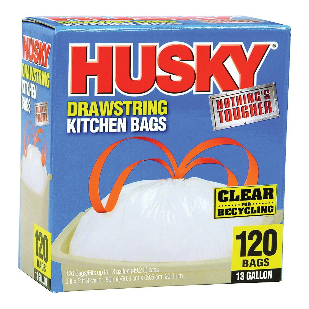 HK13DS120C-P Kitchen Trash Bag, 13 gal Capacity, Polyethylene, Clear