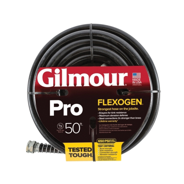 865801-1001 Super Duty Garden Hose, 5/8 in, 50 ft L, Rubber/ Vinyl, Black