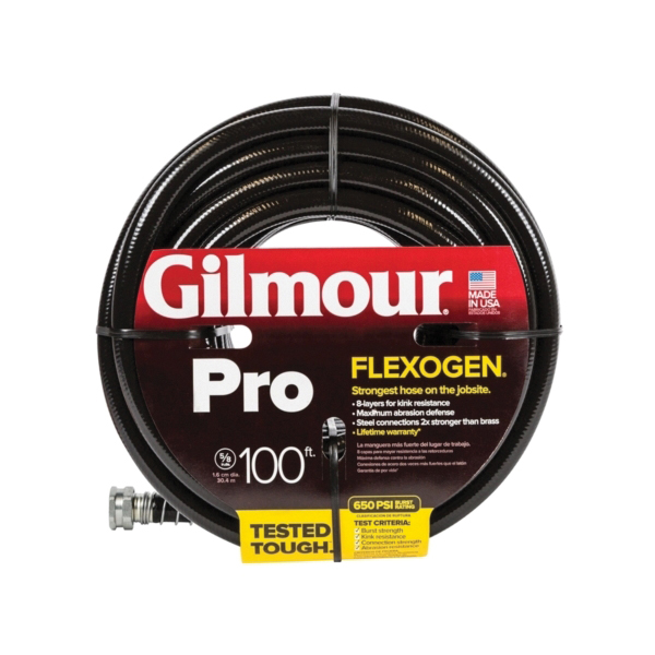 865001-1001 Flexogen Garden Hose, 5/8 in, 100 ft L, Rubber/Vinyl, Black
