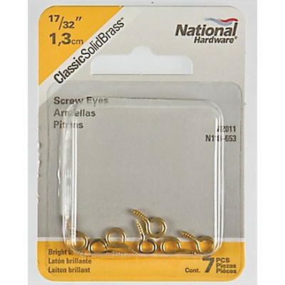 Screw Eye, Ace, #216-1/2, 0.062 in Dia Wire, 0.19 in L Thread, 17/32 in OAL, Brass - 2