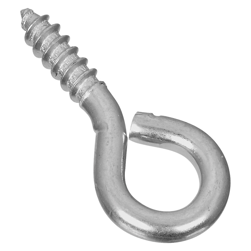 N118-893 Screw Eye, #110, 0.136 in Dia Wire, 0.56 in L Thread, 1.32 in OAL, 30 lb Working Load, Steel, 8 Pack