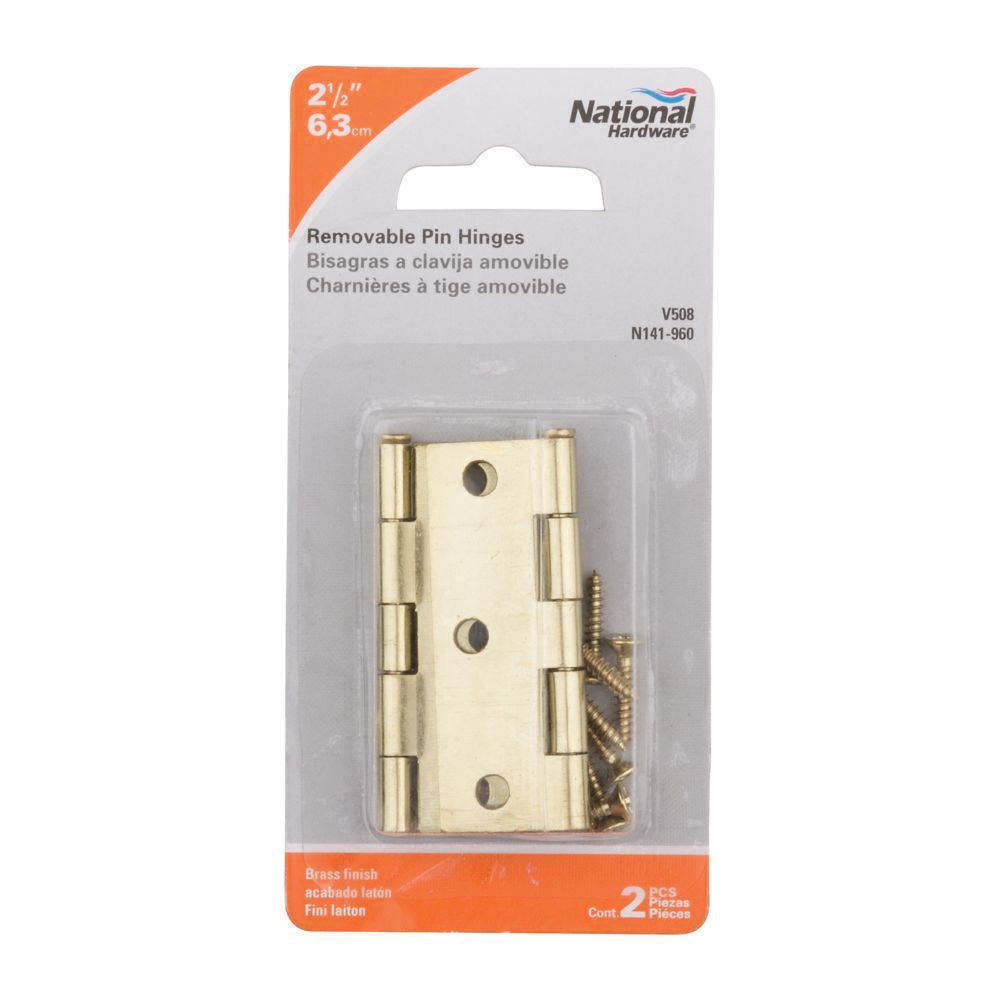 National Hardware N141-960 Narrow Hinge, 2-1/2 in W Frame Leaf, 0.056 in Thick Frame Leaf, Steel, Brass, 20 lb - 2