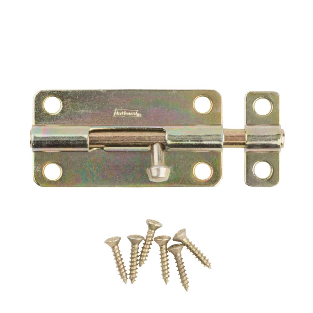 N151-688 Barrel Bolt, 0.32 in Dia Bolt Head, 4 in L Bolt, Steel, Brass