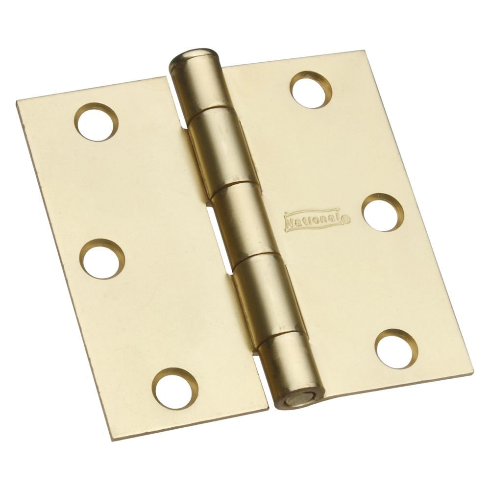 National Hardware N186-908 Square Corner Door Hinge, 3 in H Frame Leaf, Steel, Satin Brass, Full-Mortise/Hole Mounting - 1