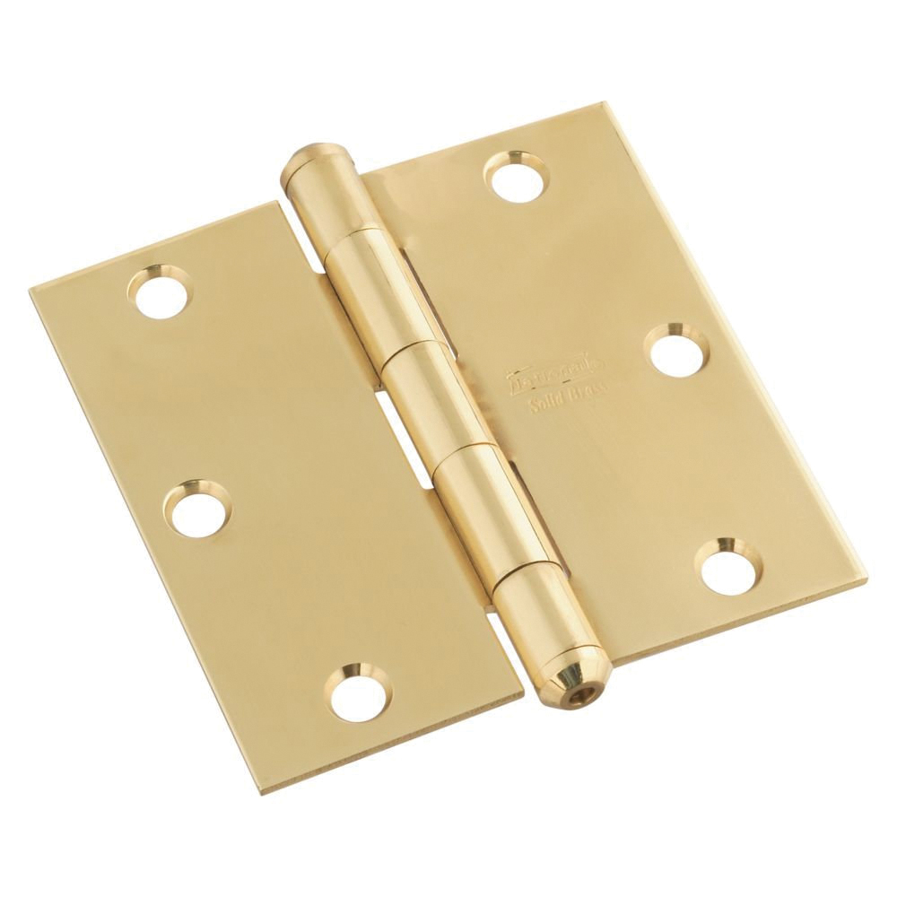 N195-685 Square Corner Door Hinge, 3-1/2 in H Frame Leaf, Brass, Solid Brass, Non-Rising Pin, 25 lb