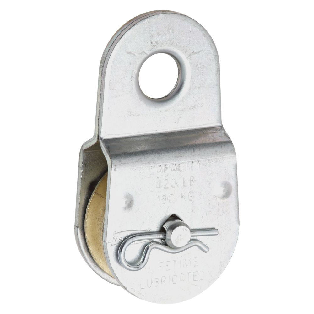 N195-800 Pulley, 0.39 in Rope, 420 lb Working Load, 1-1/2 in Dia Sheave, Fixed Single Attachment