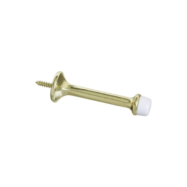 N199-372 Door Stop, 3-1/2 in L, 3 in Projection, Die-Cast Zinc/Rubber, Brass