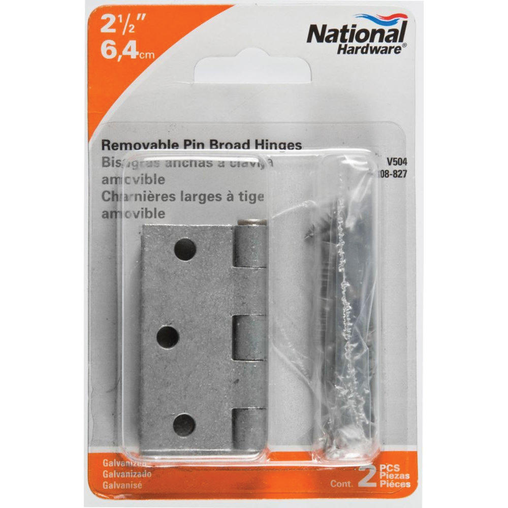 National Hardware N208-827 Broad Hinge, 2-1/2 in W Frame Leaf, Steel, Galvanized, Loose, Removable Pin, 43 lb - 2