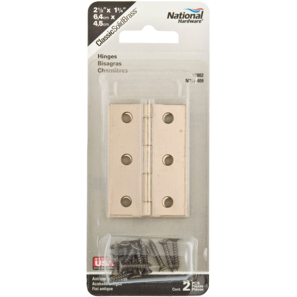 National Hardware N211-409 Decorative Broad Hinge, 2-1/2 in H Door Leaf, 0.05 in Thick Door Leaf, Brass, Antique Brass - 2