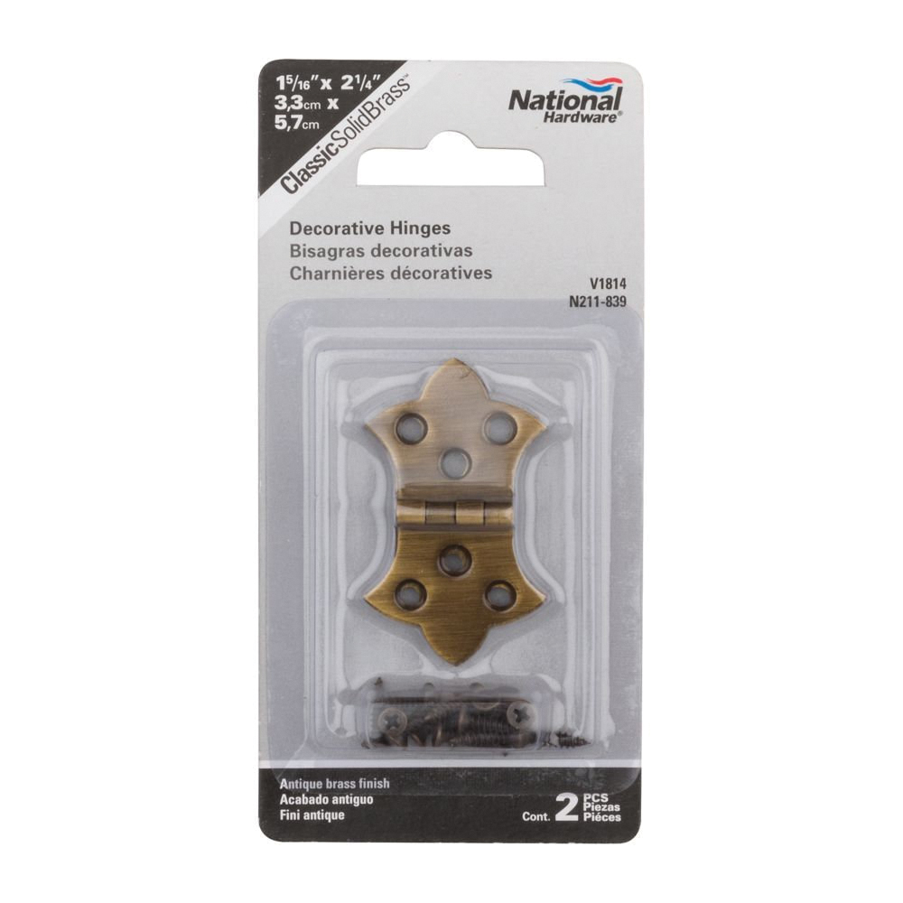 National Hardware N211-839 Decorative Hinge, 1.36 in H Door Leaf, 0.04 in Thick Door Leaf, Brass, Antique Brass, 2 lb - 2