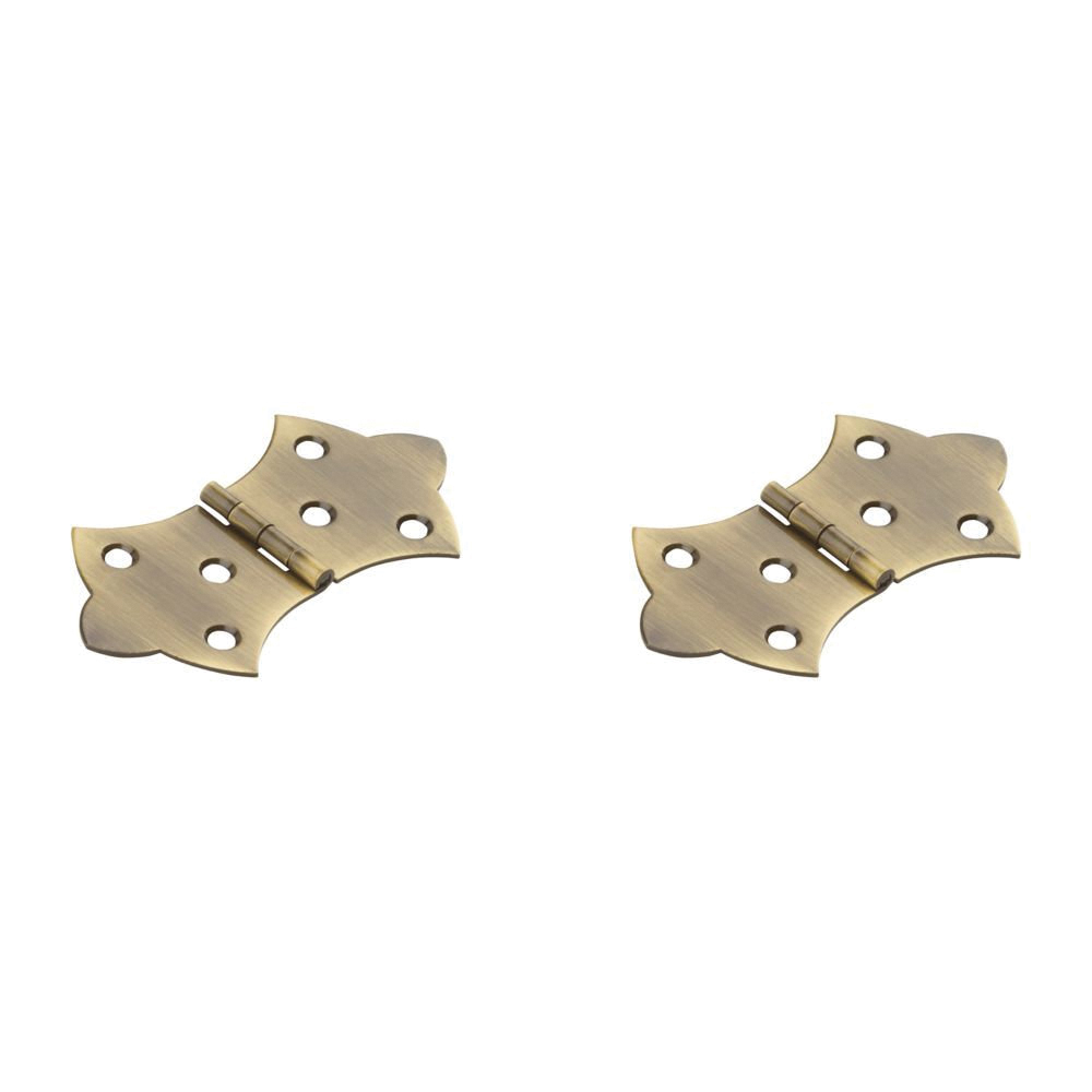 N211-854 Decorative Hinge, 1.7 in H Door Leaf, 0.04 in Thick Door Leaf, Brass, Antique Brass, 2 lb, 2 Pack