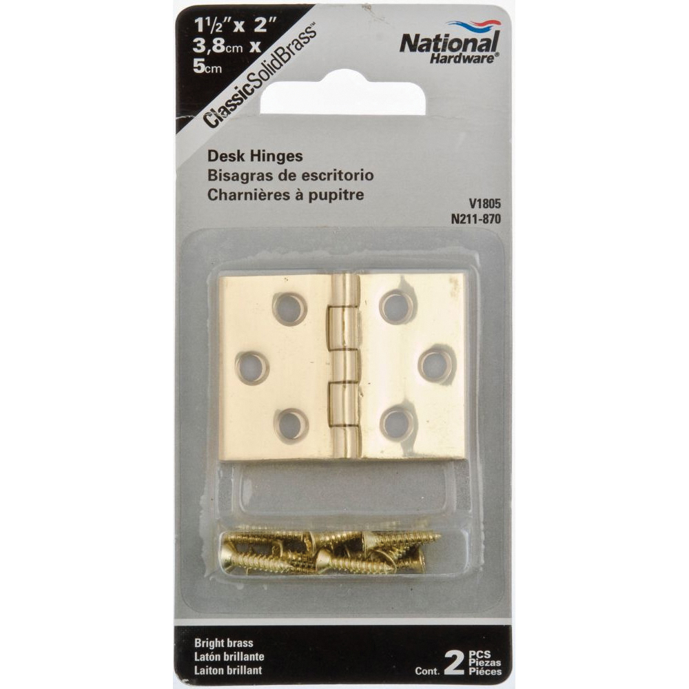 National Hardware N211-870 Desk Hinge, 1-1/2 in H Door Leaf, 0.04 in Thick Door Leaf, Brass, Surface Mounting - 2