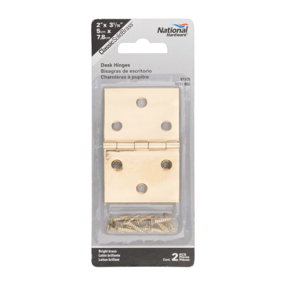 National Hardware N211-888 Desk Hinge, 2 in H Door Leaf, 0.06 in Thick Door Leaf, Brass, Surface Mounting, 11 lb - 2