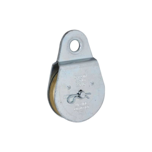 N220-012 Pulley, Single Fixed, 1/2 in Dia Eye, 3/8 in Rope, 550 lb Working Load, 2-1/2 in Sheave, Zinc