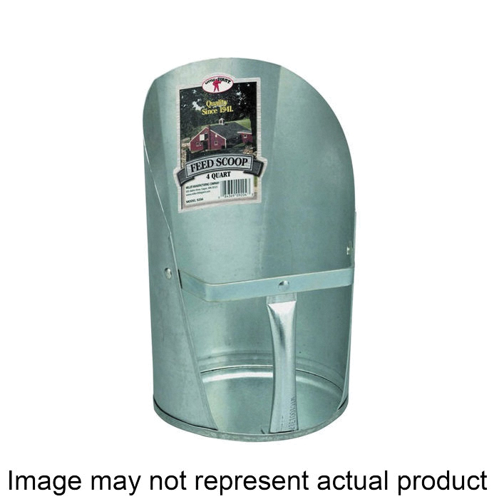 9204 Feed Scoop, 4 qt Capacity, Steel, Galvanized, Silver, 6-3/4 in L