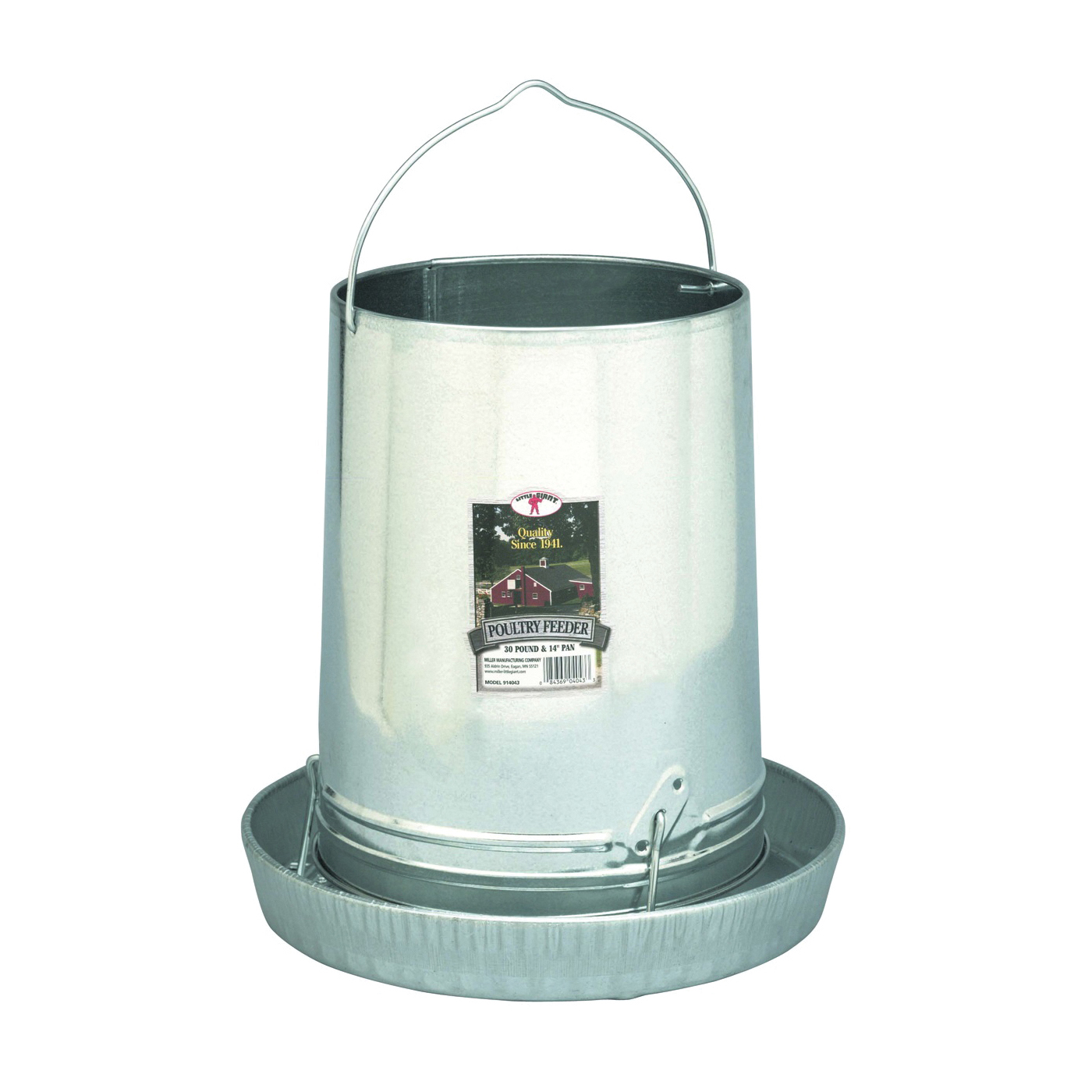 914043 Poultry Feeder, 30 lb Capacity, Rolled Edge, Galvanized Steel, Silver, Hanging Mounting