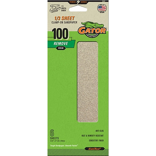 5042 Sanding Sheet, 3-2/3 in W, 9 in L, 100 Grit, Medium, Aluminum Oxide Abrasive, Paper Backing, 6 pk