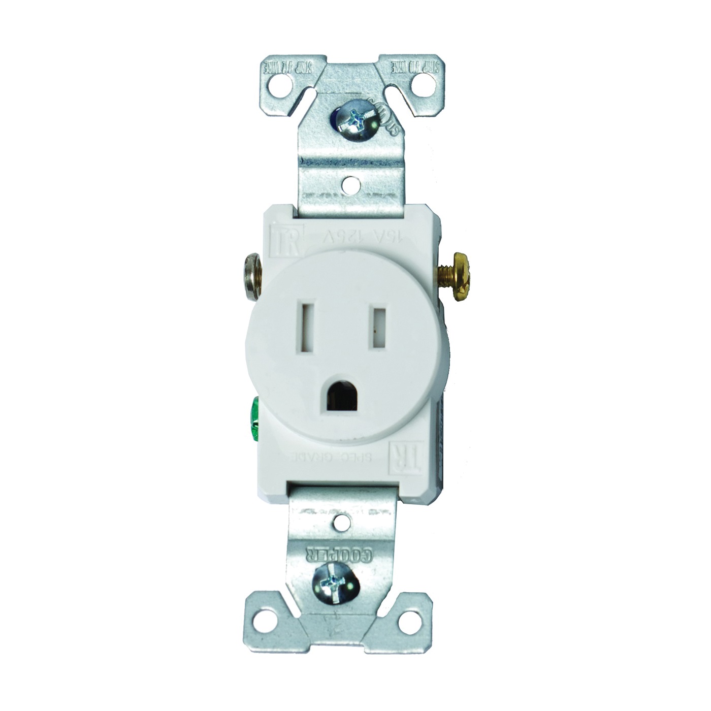 TR817W-BOX Single Receptacle, 2-Pole, 125 V, 15 A, Side Wiring, NEMA: NEMA 5-15R, White
