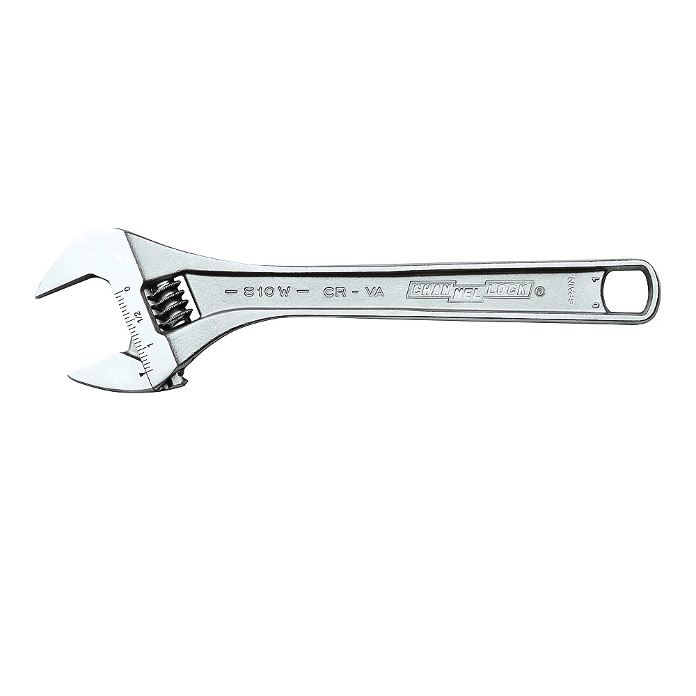 Channellock WIDEAZZ Series 806W Adjustable Wrench, 6-1/4 in OAL, 0.94 in Jaw, Steel, Chrome-Plated, Plain Grip Handle
