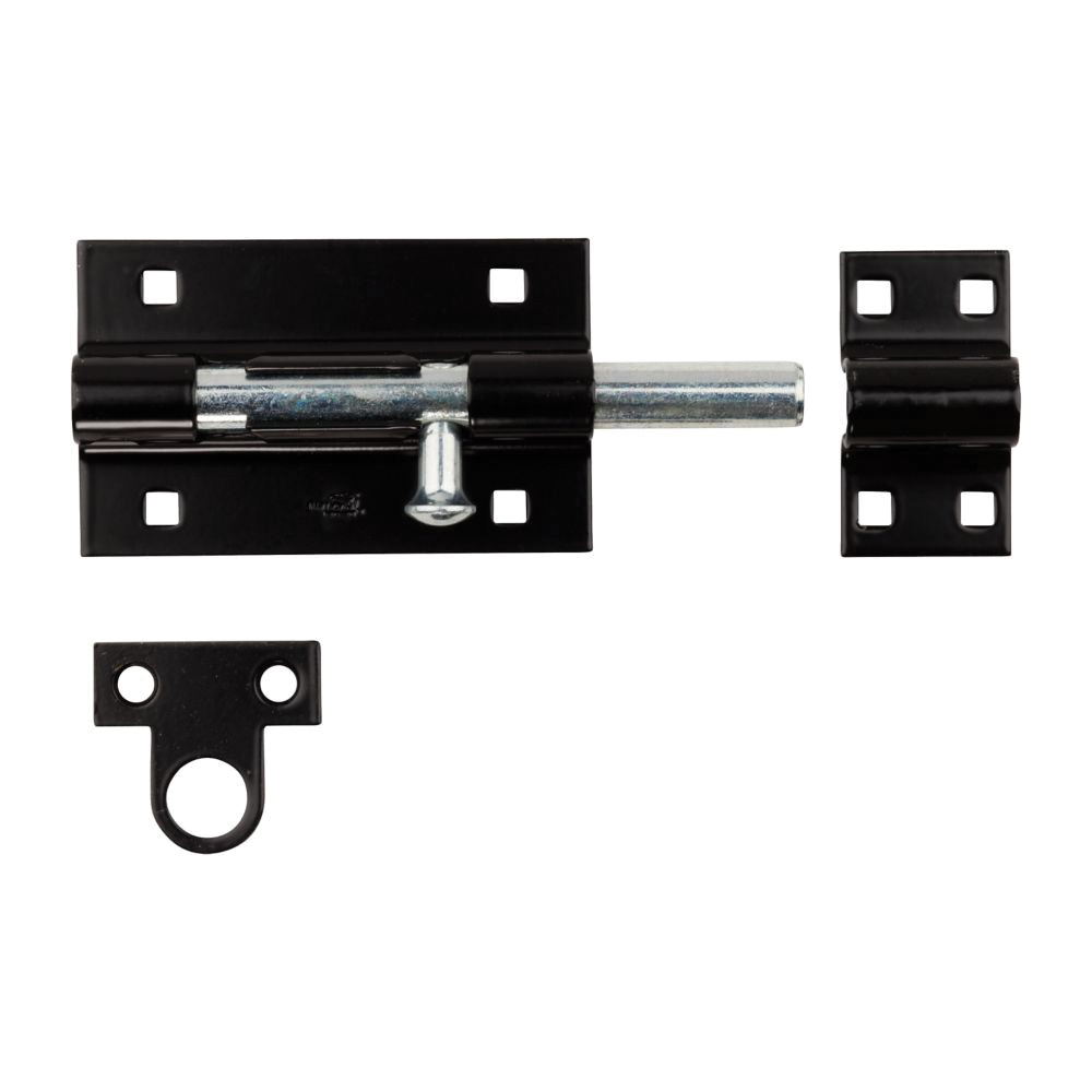 N152-121 Barrel Bolt, 0.6 in Dia Bolt Head, 5 in L Bolt, Steel, Black