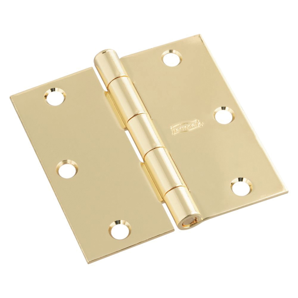 N830-320 Square Corner Door Hinge, Cold Rolled Steel, Brass, Full-Mortise Mounting, 3 Pack
