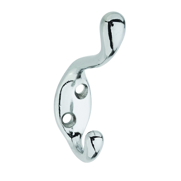 V166 Series N273-516 Coat and Hat Hook, 75 lb, 2-Hook, Zinc, Chrome